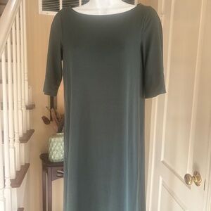Eileen Fisher Dark Hunter Green Stretch Jersey Elbow Length Sleeve Dress XS